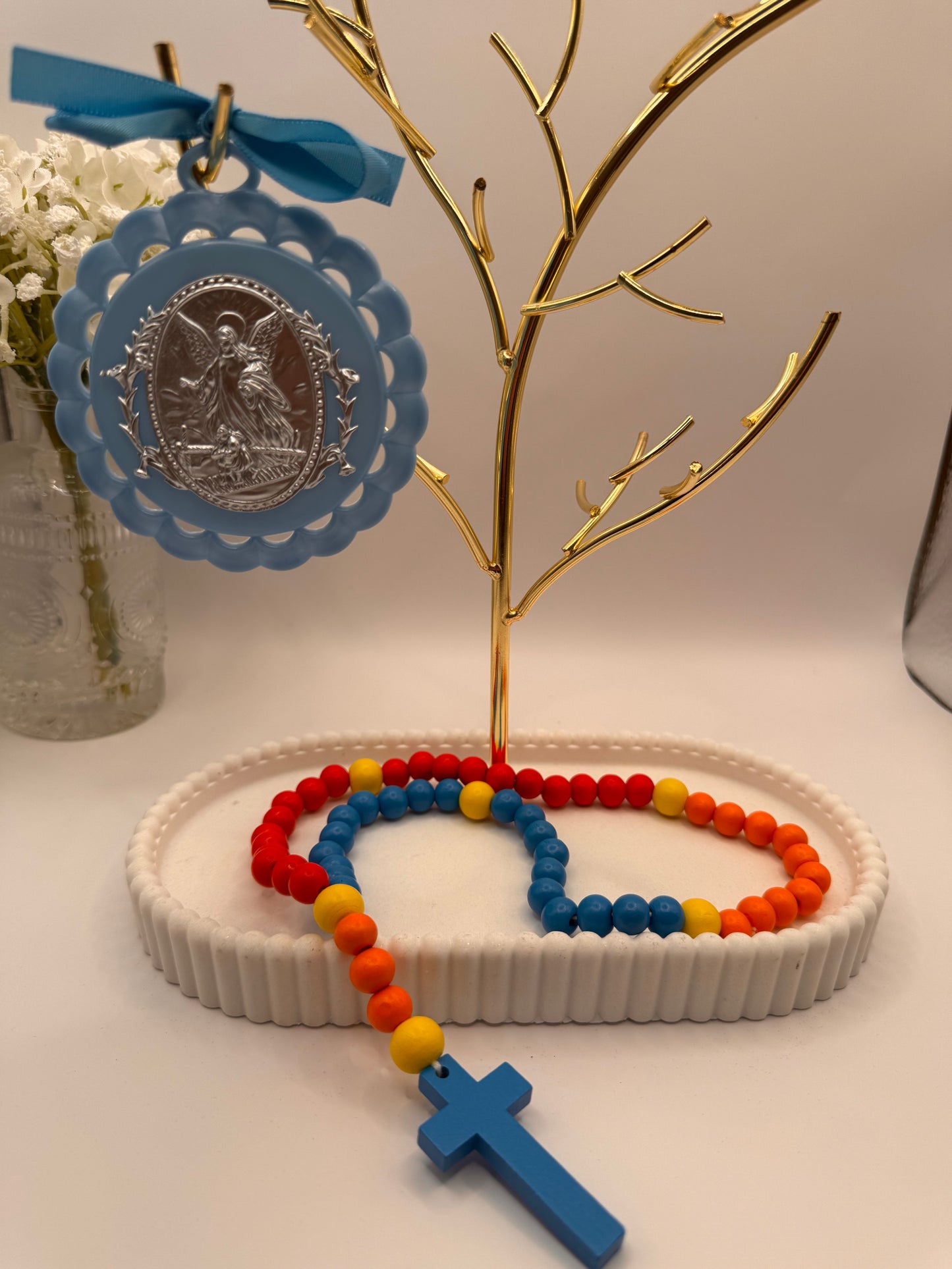 Crib Set - Medal and Rosary - Blue