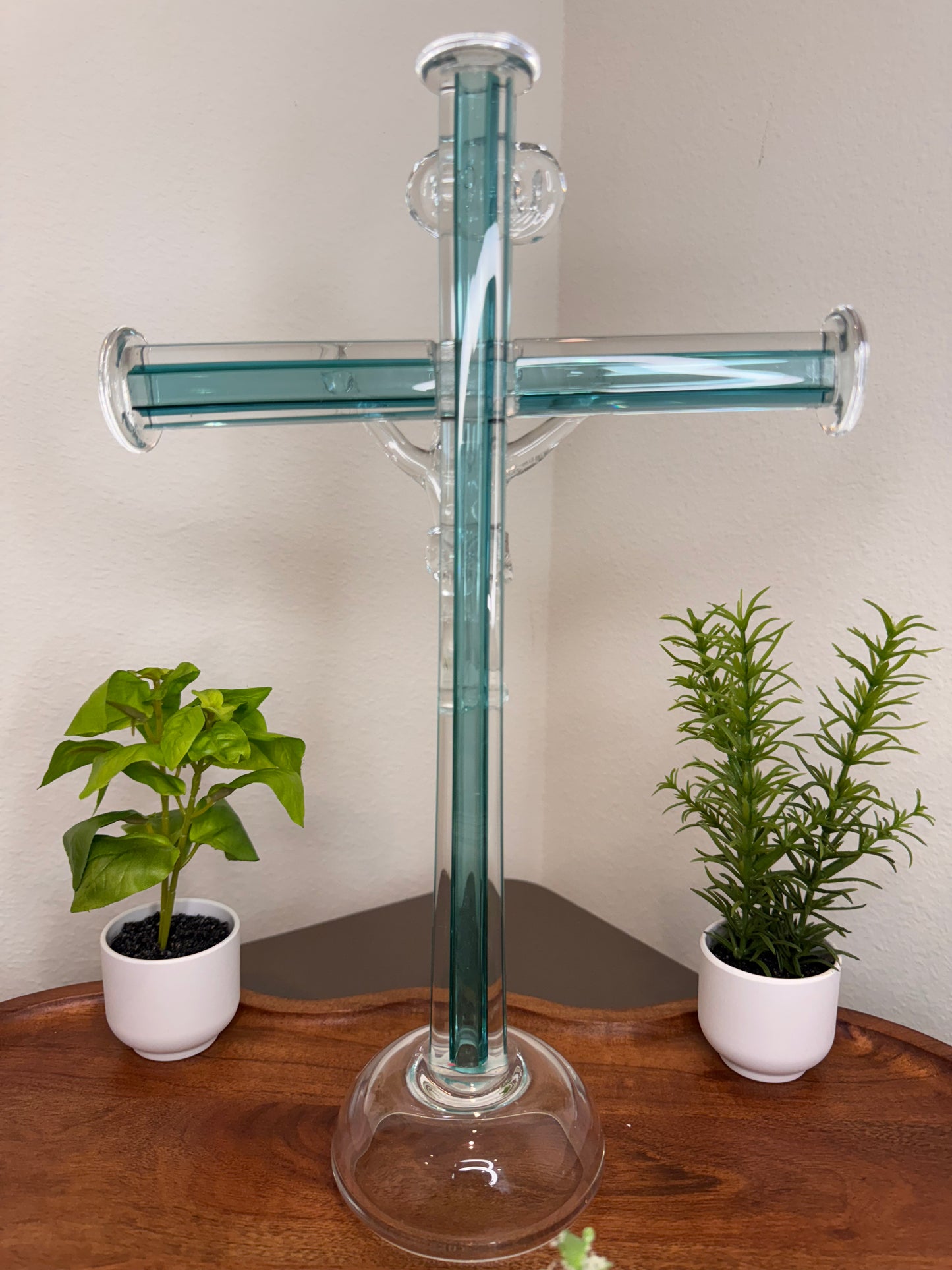 Murano Crucifix with Jesus - Aquamarine | 36 cm