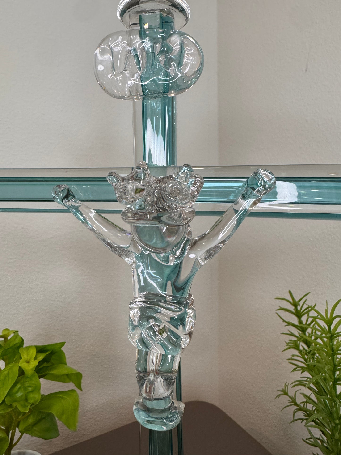 Murano Crucifix with Jesus - Aquamarine | 36 cm