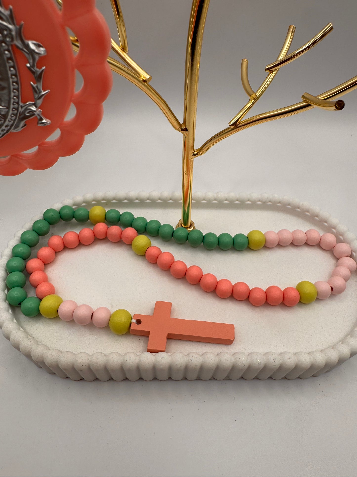 Crib Set - Medal and Rosary - Pink