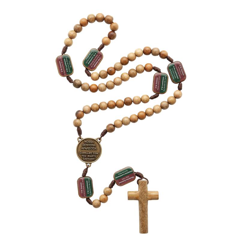 Terço de Madeira Imbuia com Mistérios Resinados – Contas 10 mm