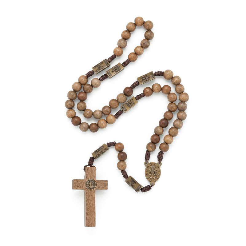 Terço de Madeira Imbuia com Mistérios em Metal – Contas 10 mm
