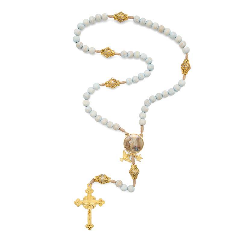 Terço da Anunciação – Madeira Ninho Azul com Detalhes Dourados