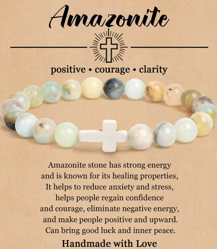 Natural Stone Crucifix Bracelet