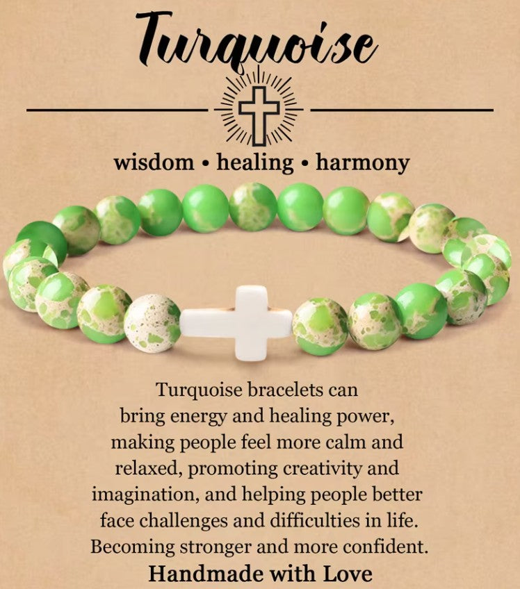 Natural Stone Crucifix Bracelet