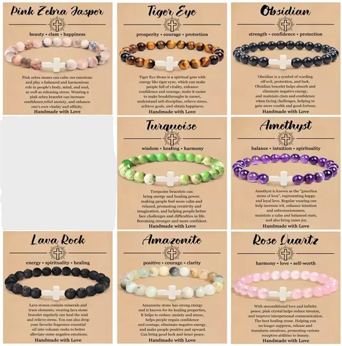 Natural Stone Crucifix Bracelet