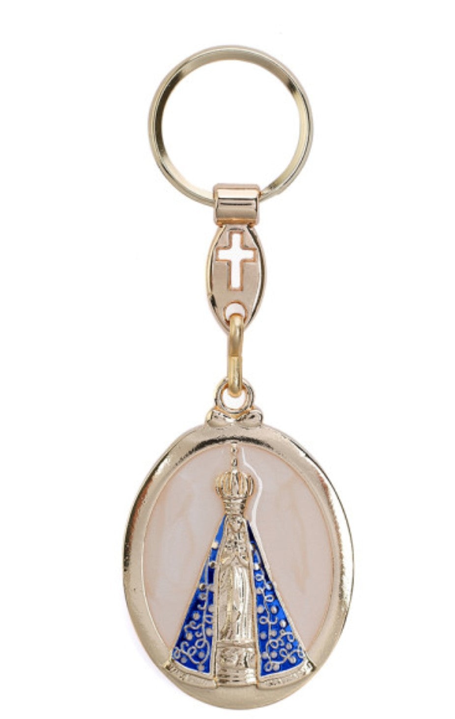 Our Lady of Aparecida Keychain in Gold with Pearl Resin