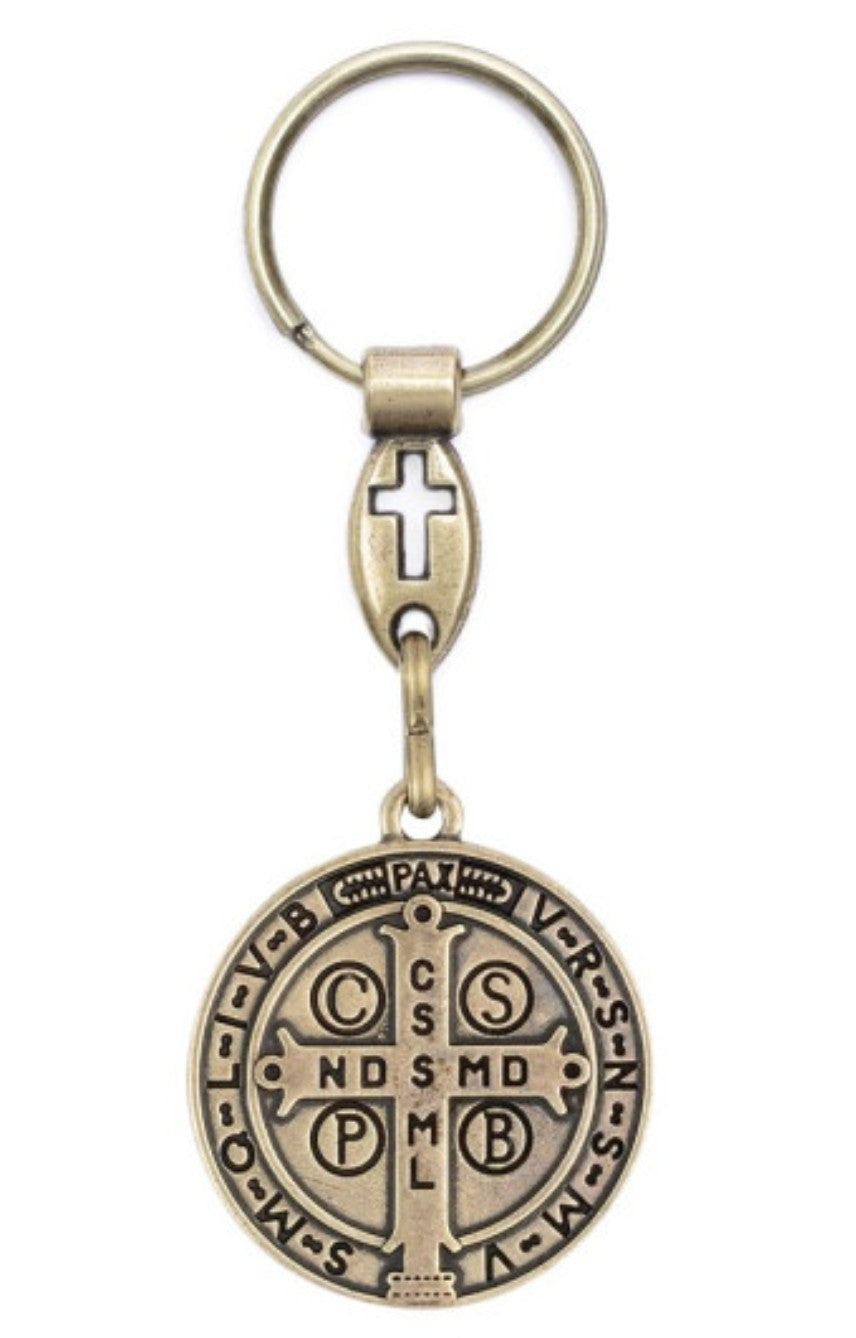Saint Benedict Medal Keychain - Old Gold