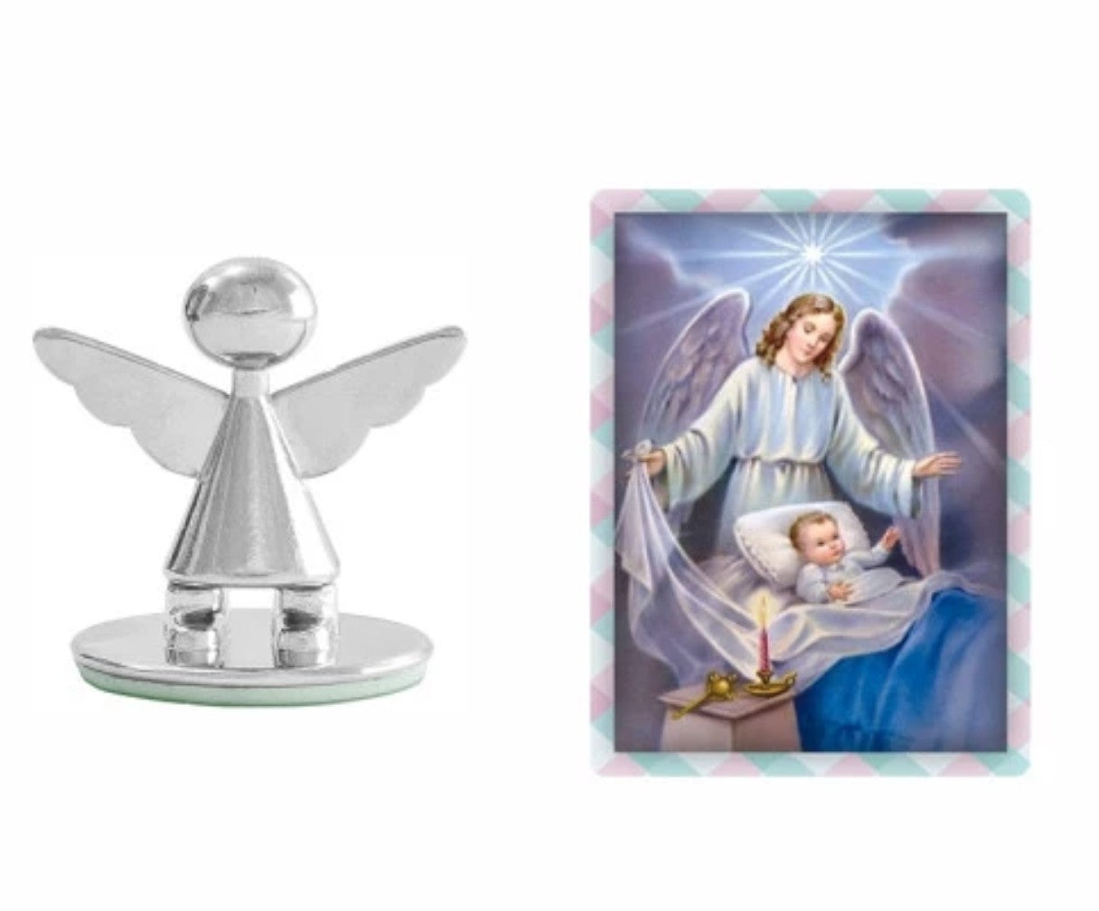Mini Anjo da Guarda com Santinho – Dourado ou Prata