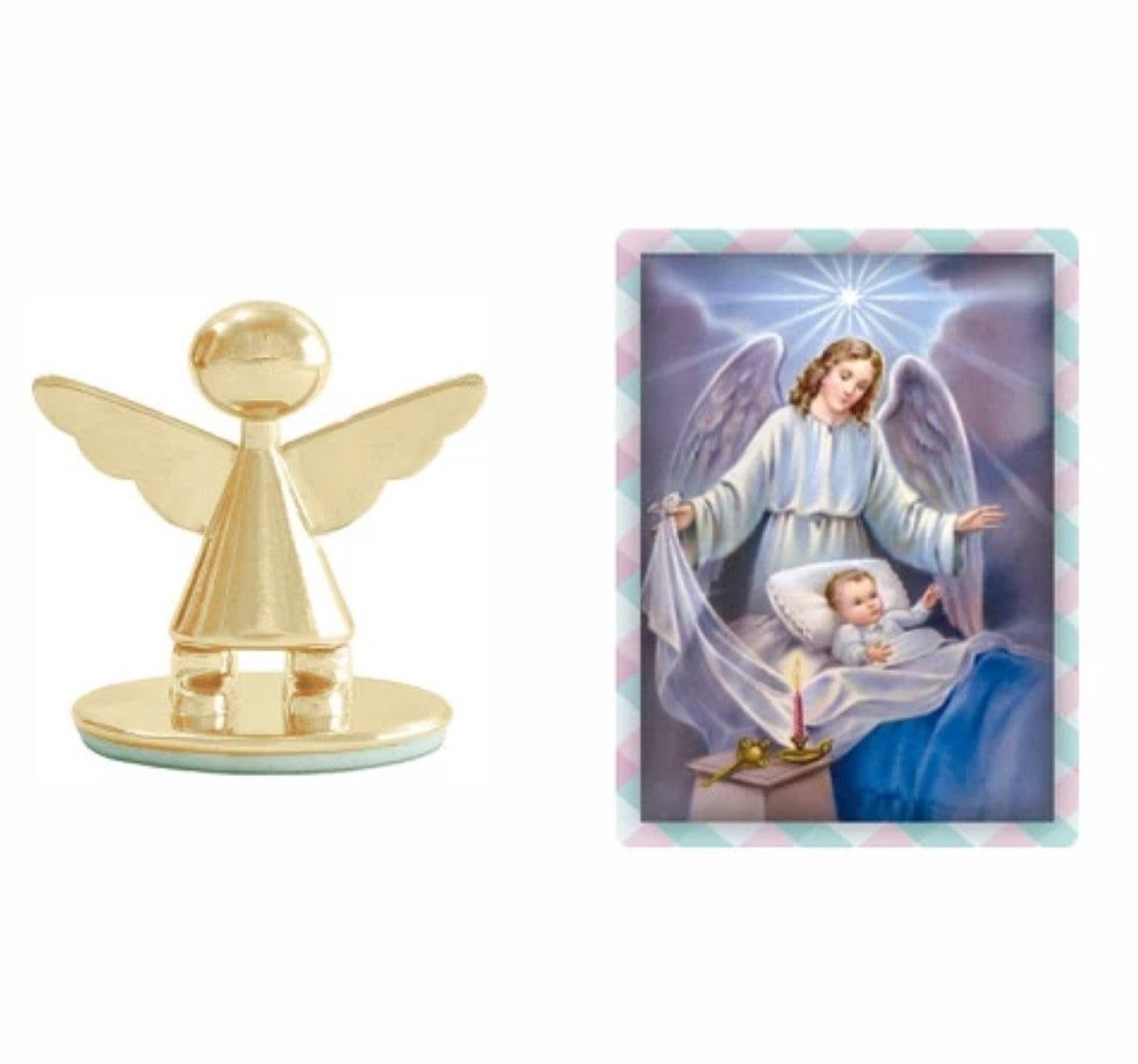 Mini Anjo da Guarda com Santinho – Dourado ou Prata