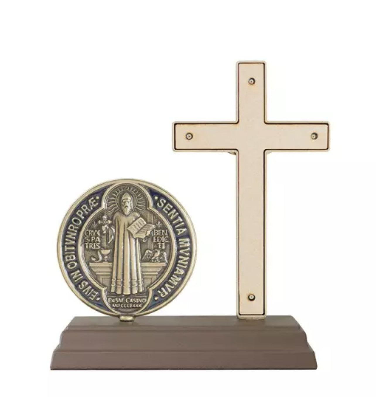 Oratório Crucifixo com Medalha de São Bento – Ouro Velho | 15 cm