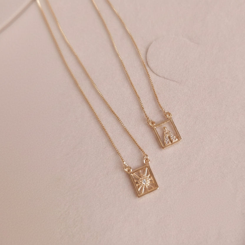 Escapulário Nossa Senhora Aparecida e Sagrado Coração – Vazado | Banhado a Ouro 18k (60cm)