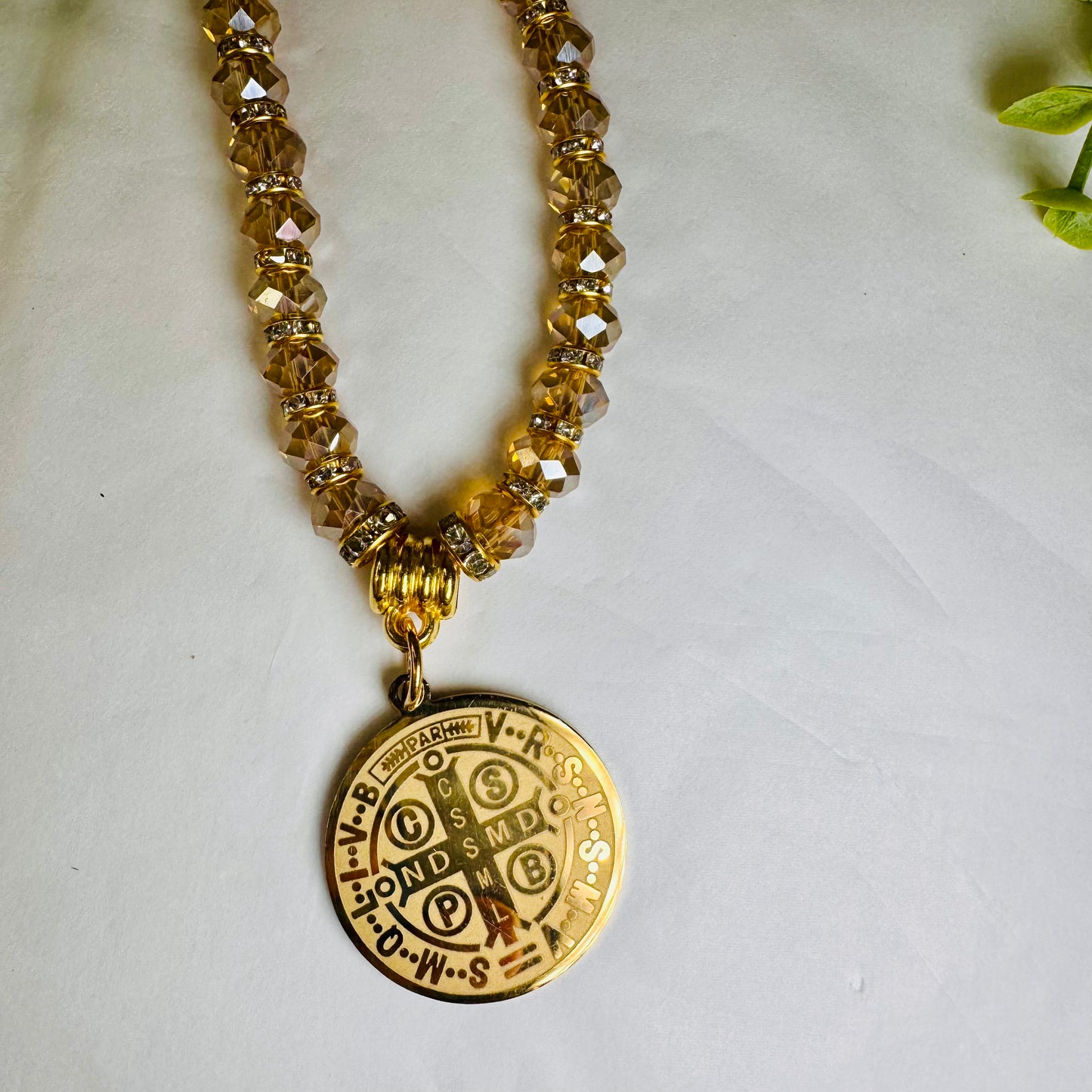Crystal Ornament with Saint Benedict Medal