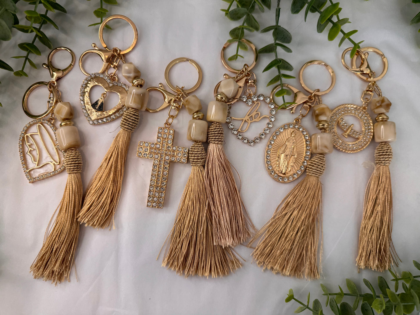Beige Pompom Keychain