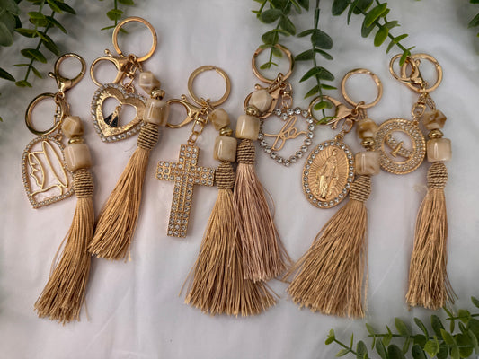 Beige Pompom Keychain