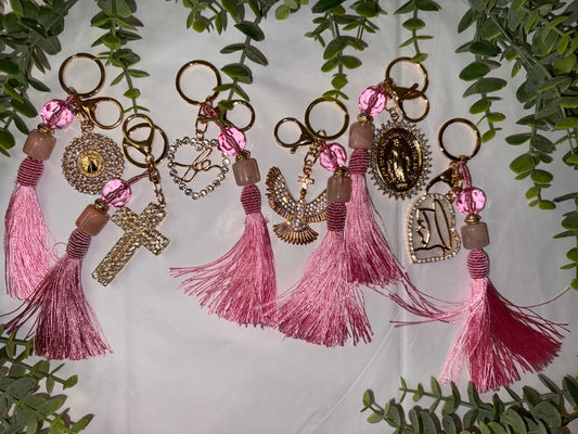 Pink Pompom Keychain