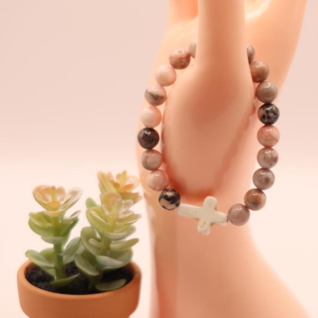 Natural Stone Crucifix Bracelet