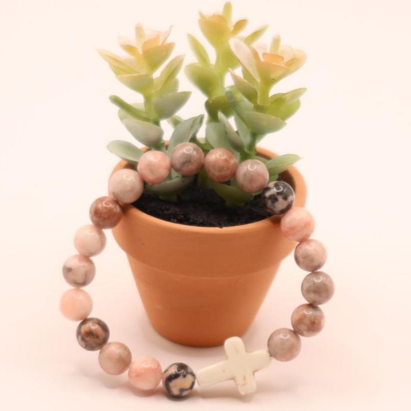 Natural Stone Crucifix Bracelet