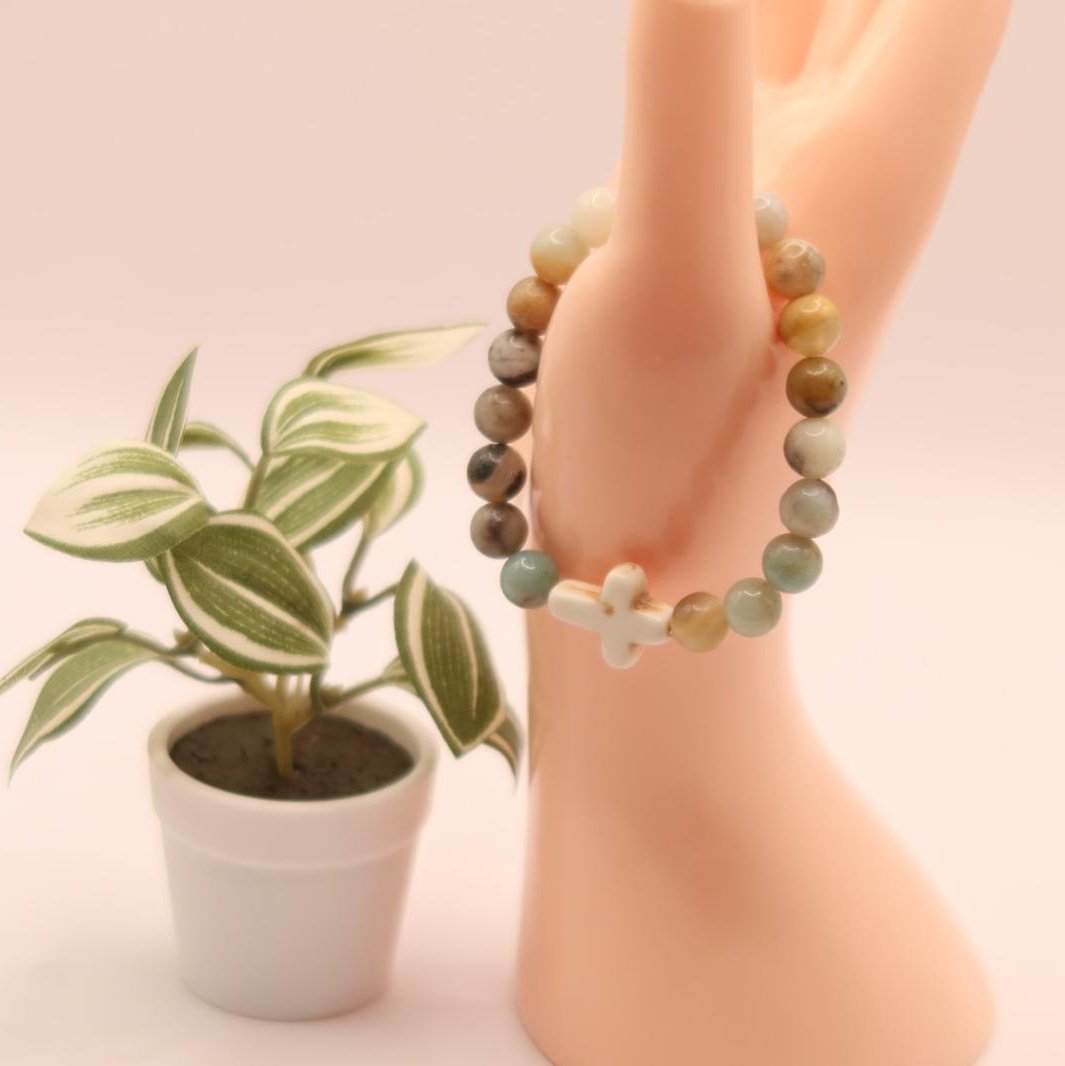 Natural Stone Crucifix Bracelet
