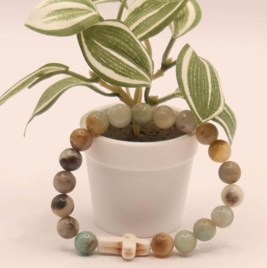 Natural Stone Crucifix Bracelet