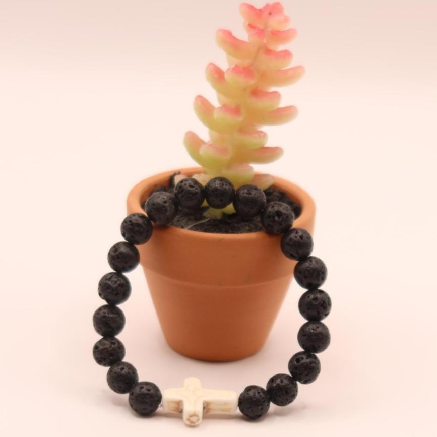 Natural Stone Crucifix Bracelet