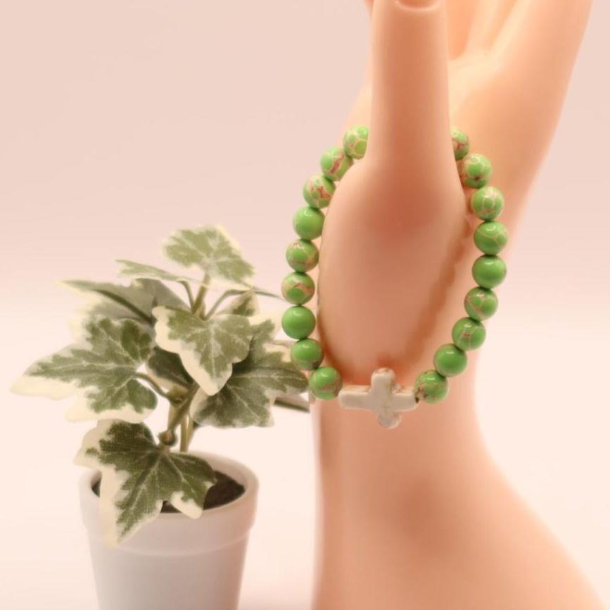 Natural Stone Crucifix Bracelet
