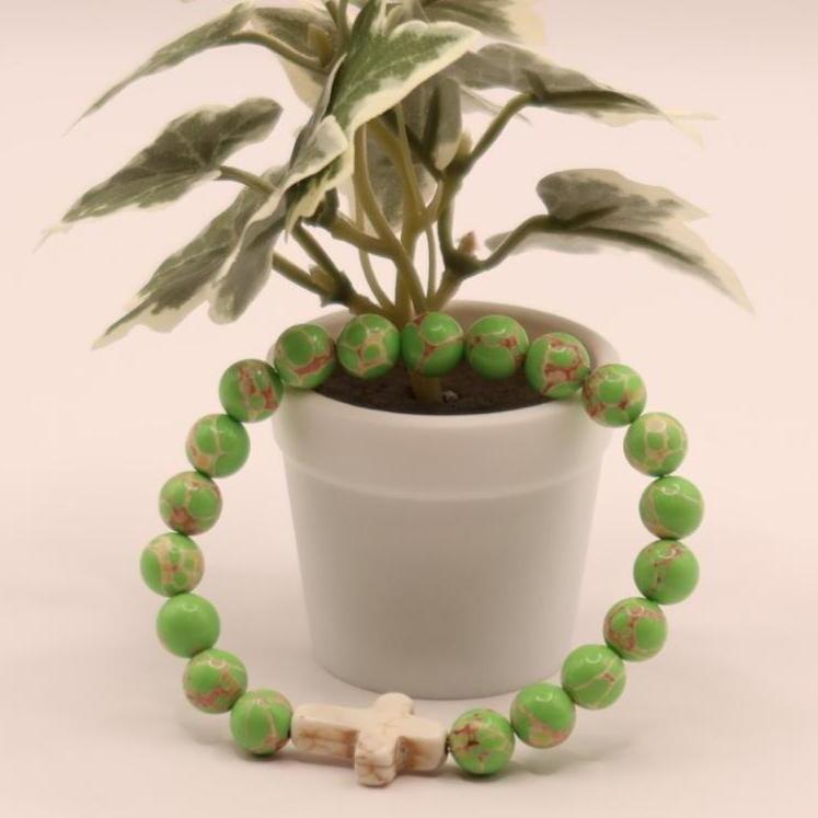 Natural Stone Crucifix Bracelet