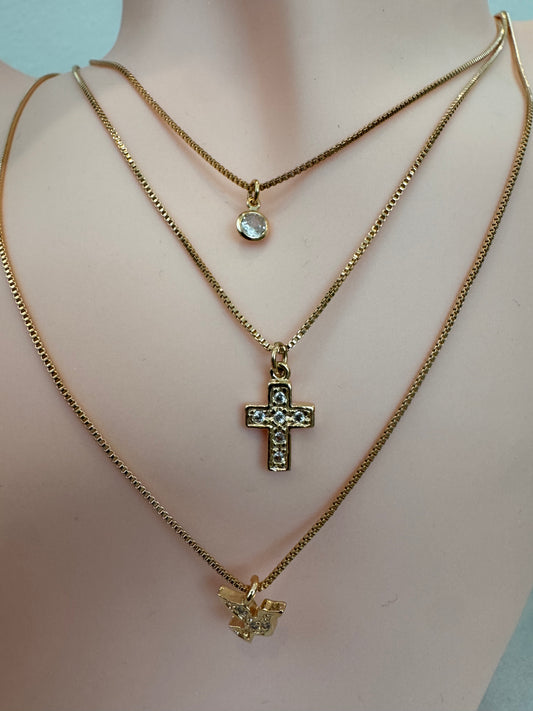 Triple Necklace – Holy Spirit • Cross • Point of Light