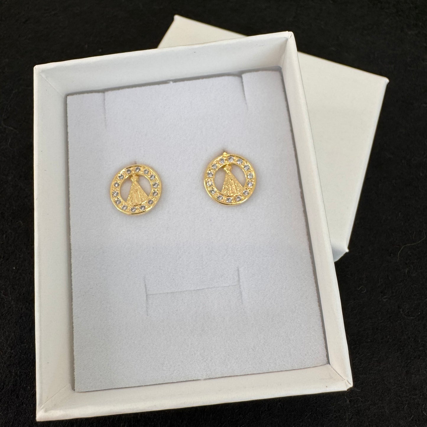 Our Lady of Aparecida Earring with Zirconias Round Hoop – Semi-Jewelry
