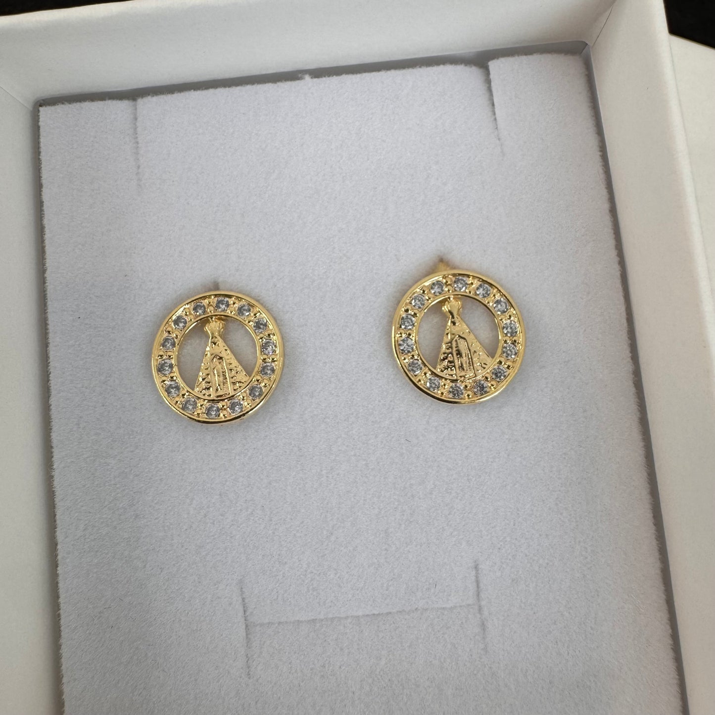Our Lady of Aparecida Earring with Zirconias Round Hoop – Semi-Jewelry