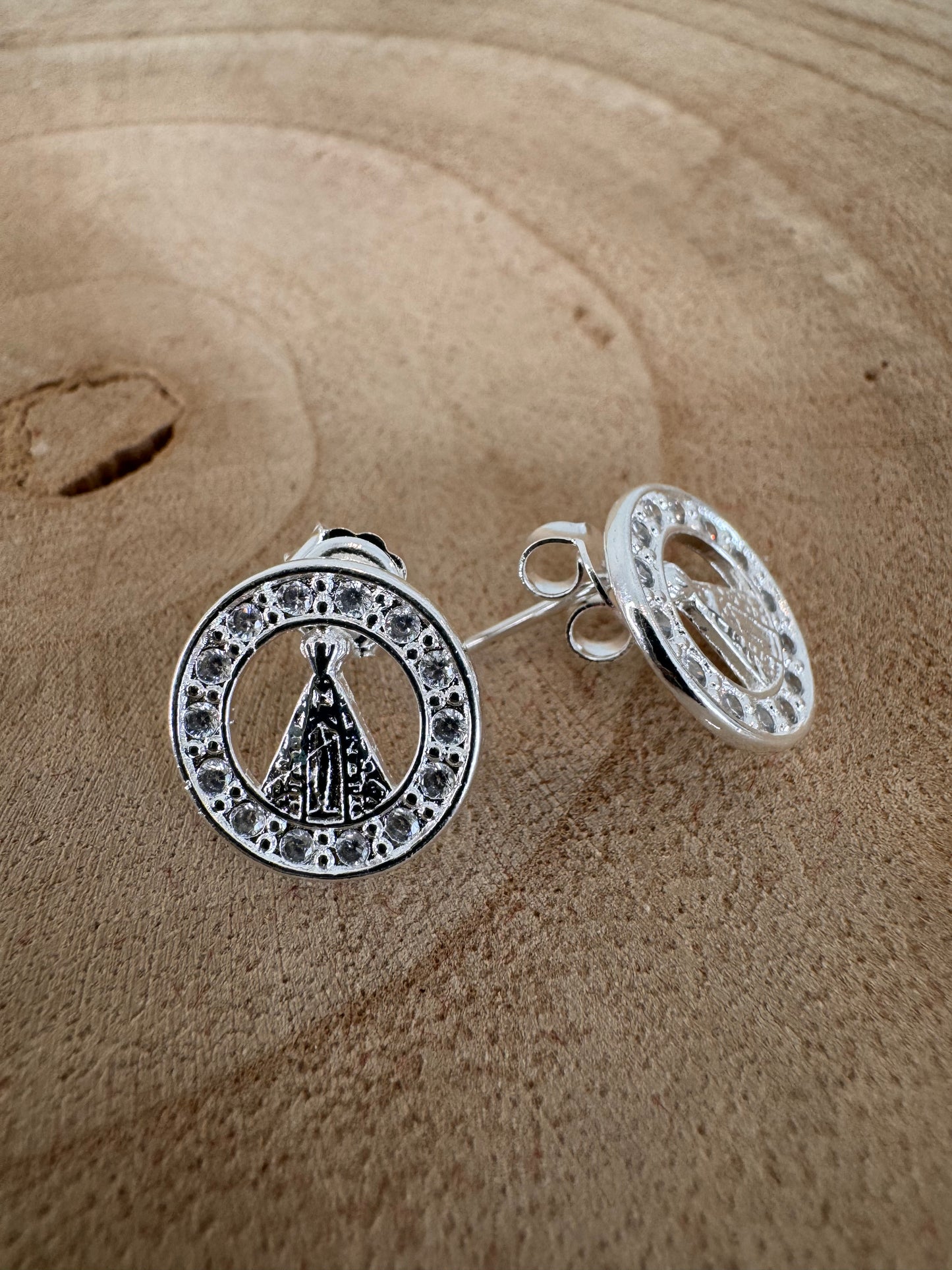Our Lady of Aparecida Earring with Zirconias Round Hoop – Semi-Jewelry