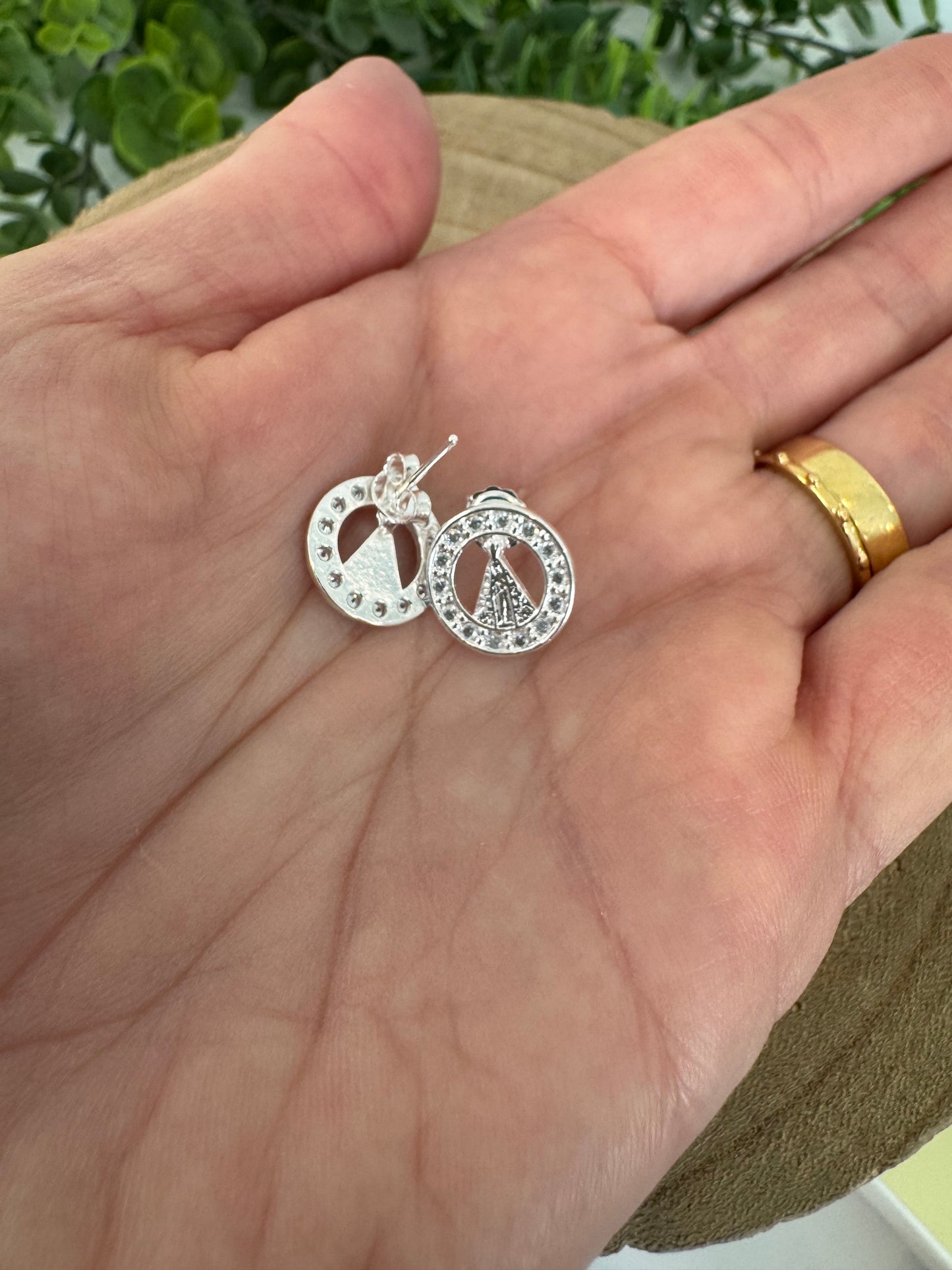 Our Lady of Aparecida Earring with Zirconias Round Hoop – Semi-Jewelry