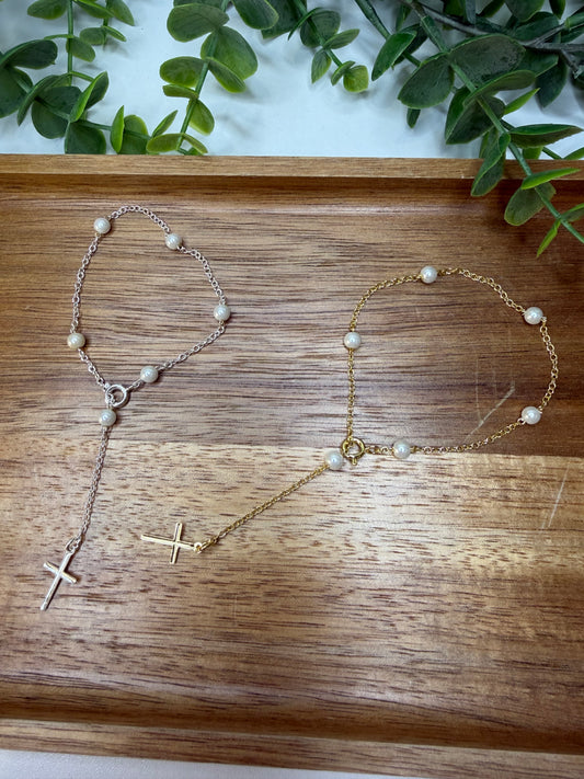 Pulseira Terço Pérolas – Fé no Pulso