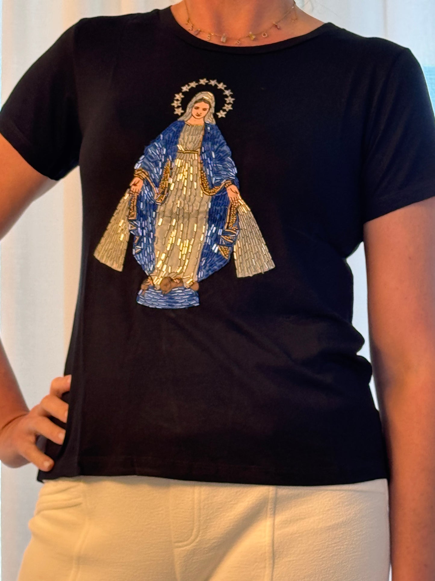 Our Lady of Graces T-shirt Hand Embroidered