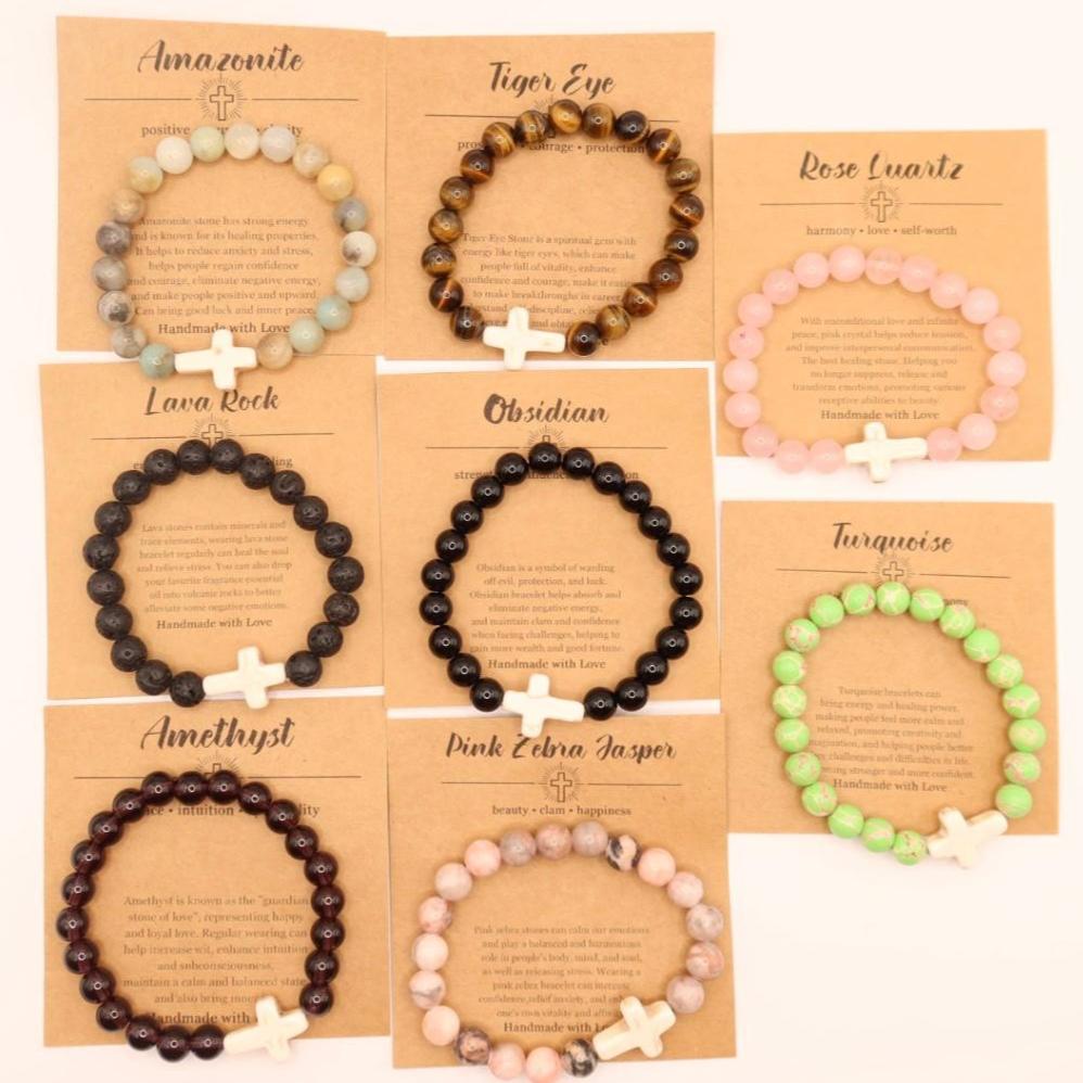 Natural Stone Crucifix Bracelet
