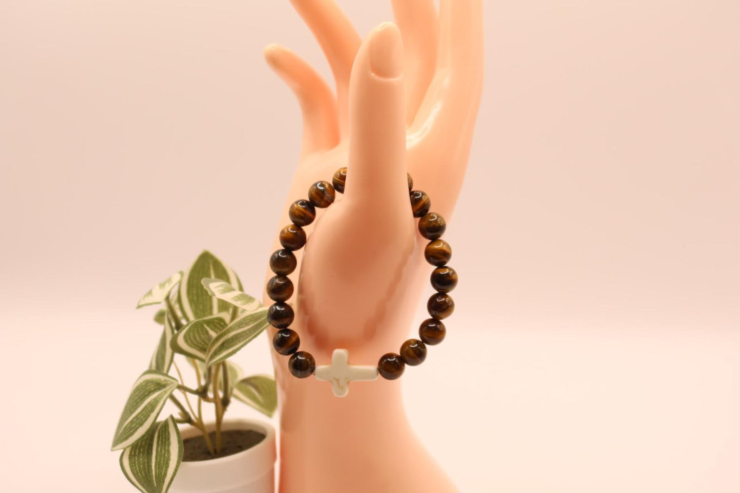 Natural Stone Crucifix Bracelet