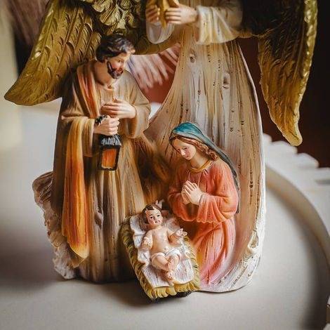 Imagem Sagrada Família com Anjo – 20cm (Resina)