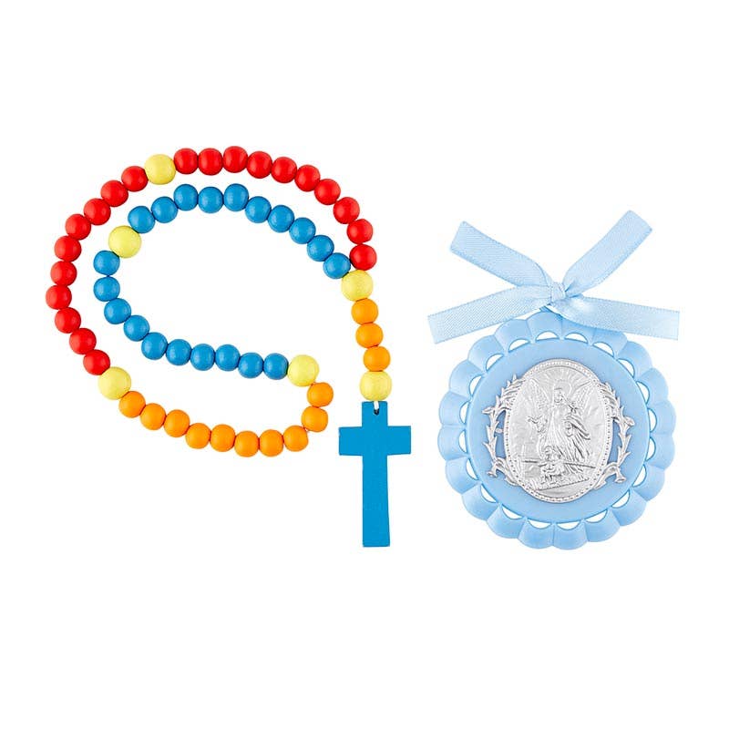 Crib Set - Medal and Rosary - Blue