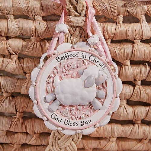 Baptism Medal for Crib - Pink