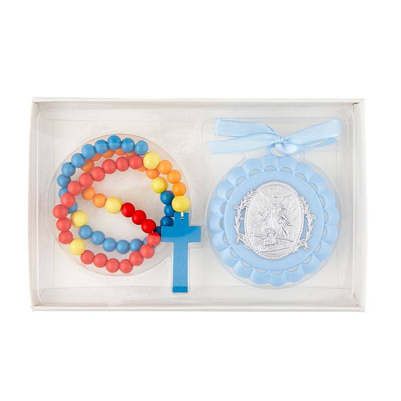 Crib Set - Medal and Rosary - Blue
