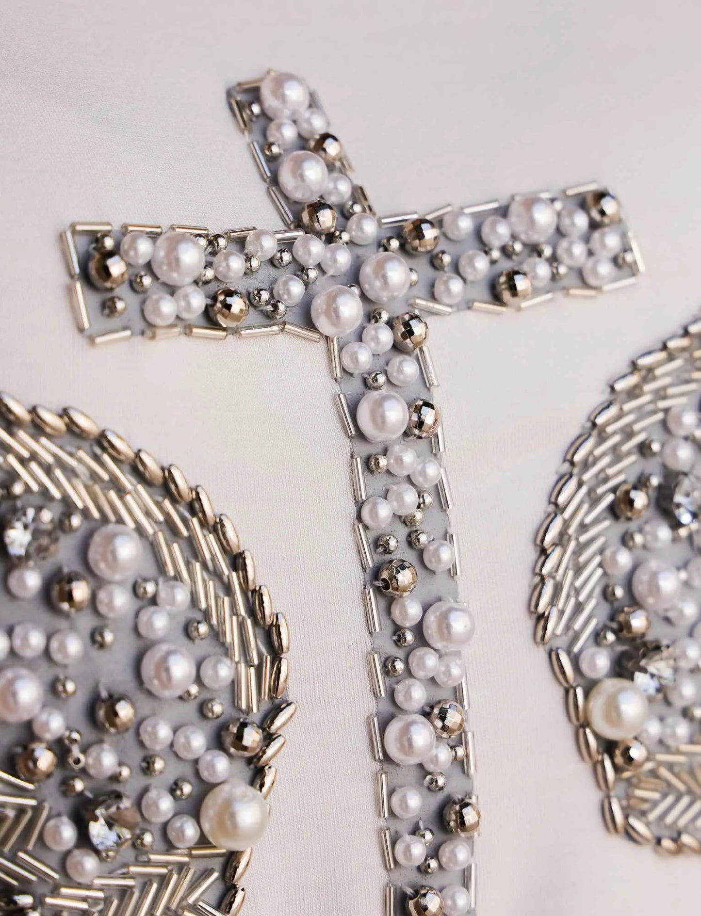 Silver Wing Cross T-shirts with Hand Embroidered Rhinestones