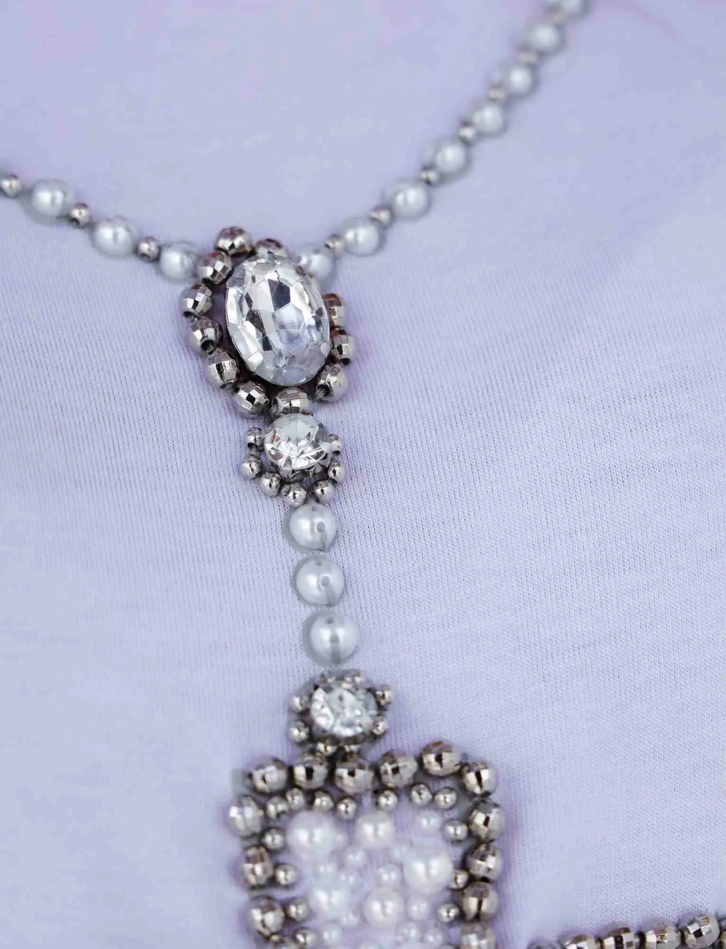 Hand Embroidered New Year's Eve Rosary Cross T-Shirt with Rhinestones