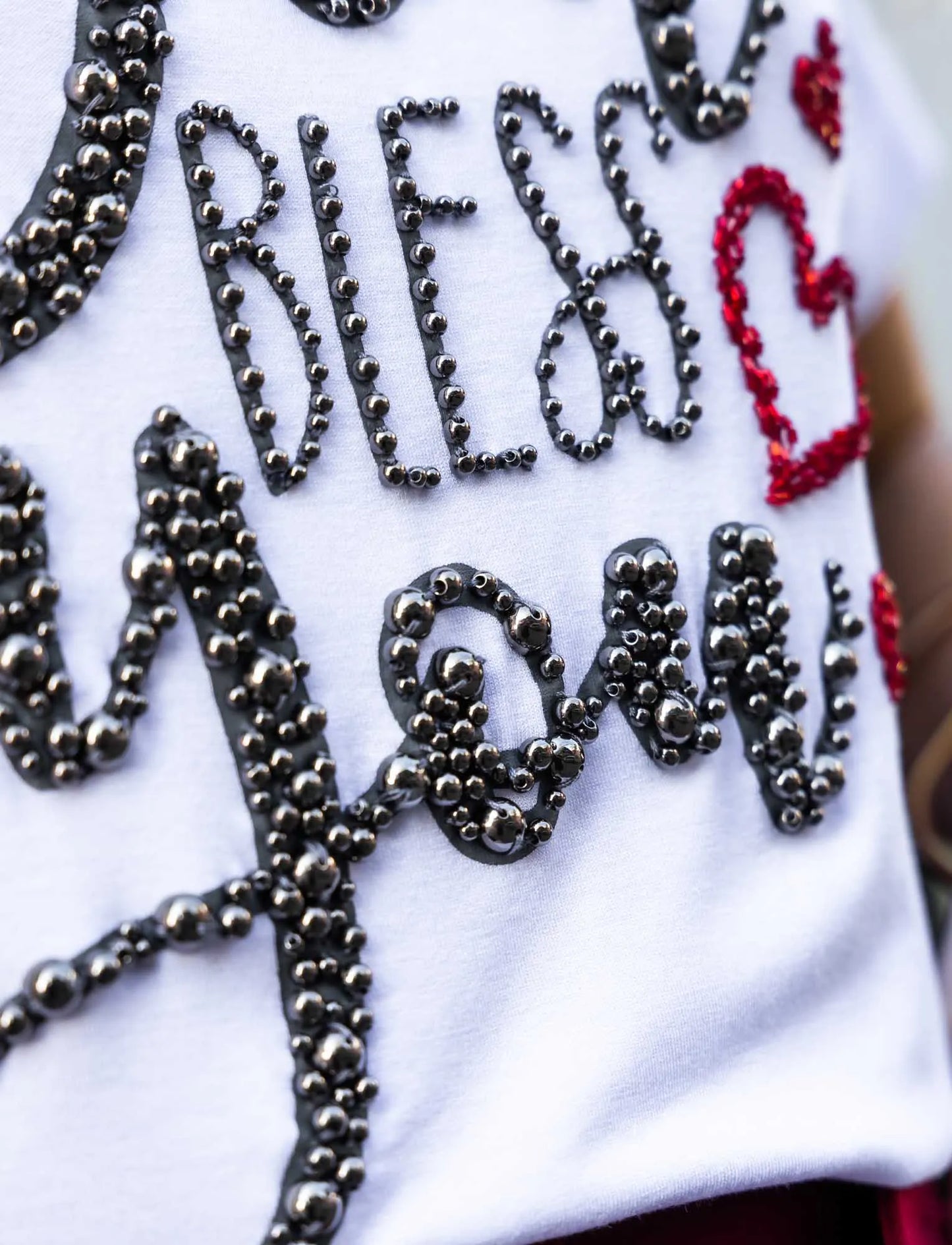 God Bless You T-Shirt with Hand Embroidered Rhinestones