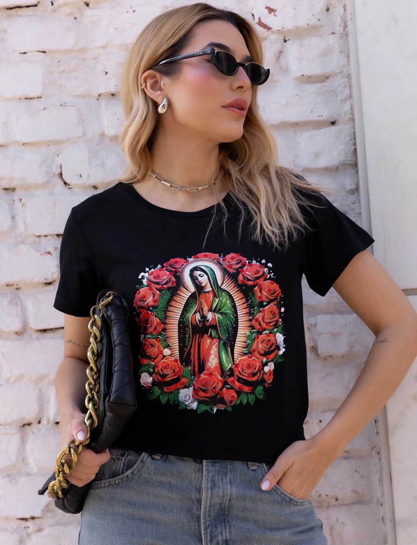 Our Lady of Guadalupe T-Shirt with Rhinestones