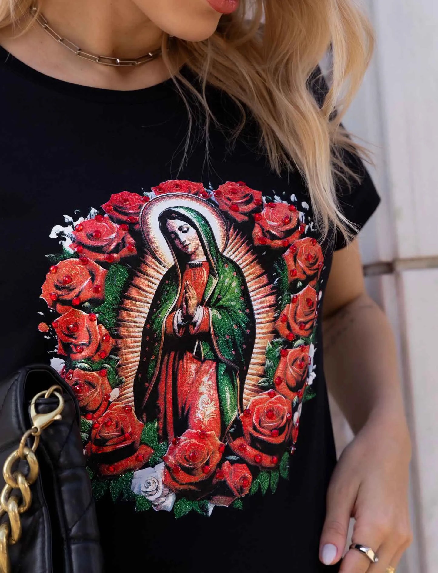 Our Lady of Guadalupe T-Shirt with Rhinestones