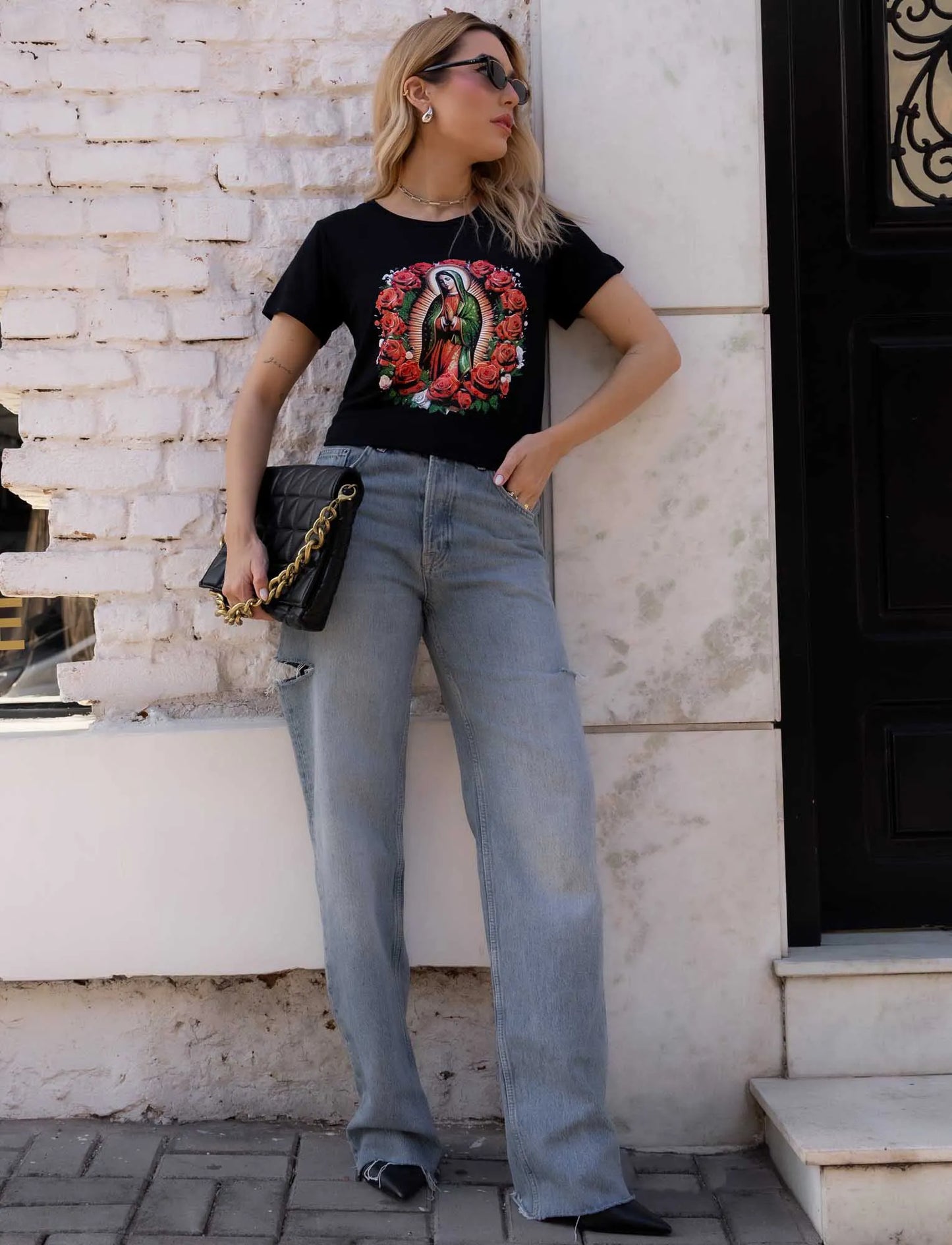 Our Lady of Guadalupe T-Shirt with Rhinestones