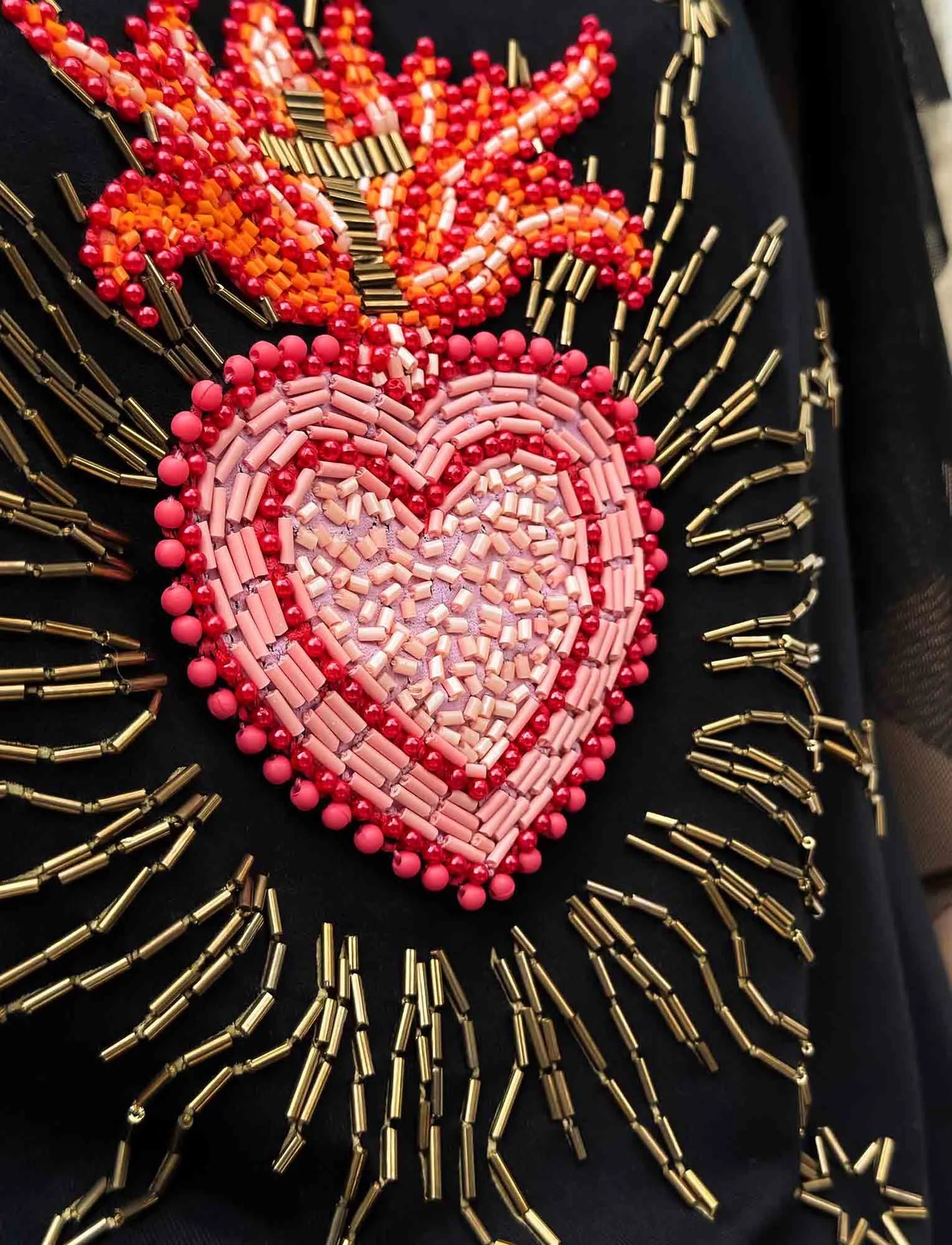 Sacred Heart Tulle T-Shirt with Hand Embroidered Rhinestones