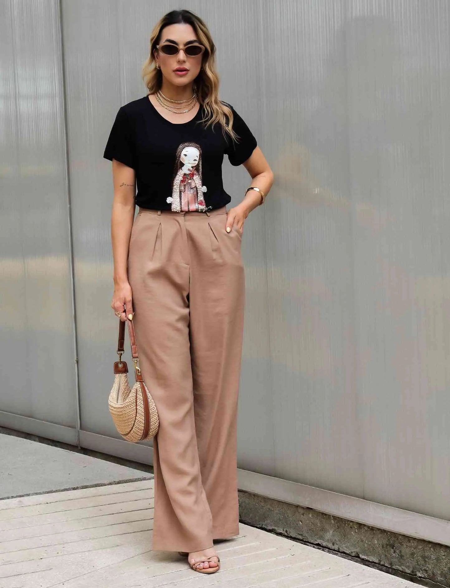 Saint Therese Pearl T-Shirt with Hand Embroidered Rhinestones