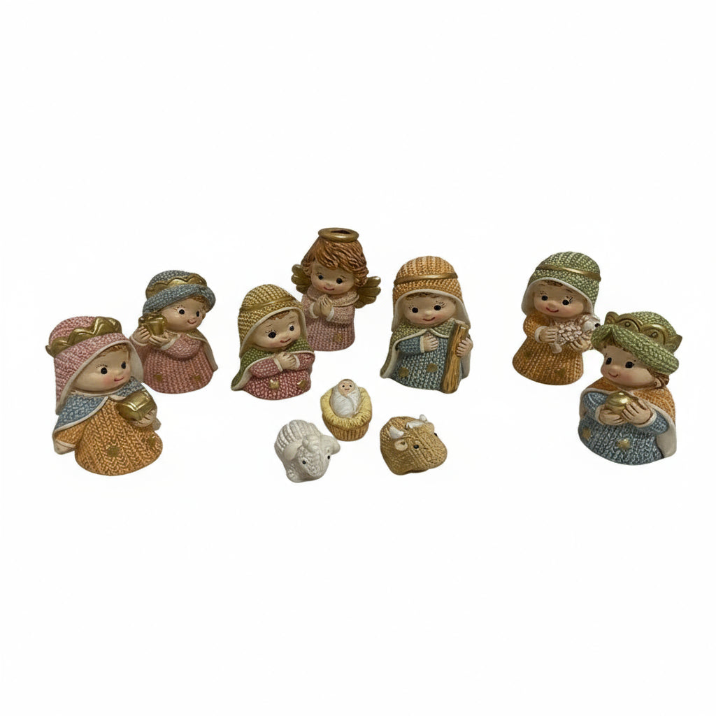 Presépio Infantil 10 Peças em Resina – 5,6cm (Bege ou Colorido)