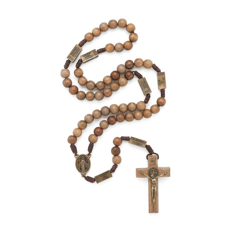 Terço de Madeira Imbuia com Mistérios em Metal – Contas 10 mm